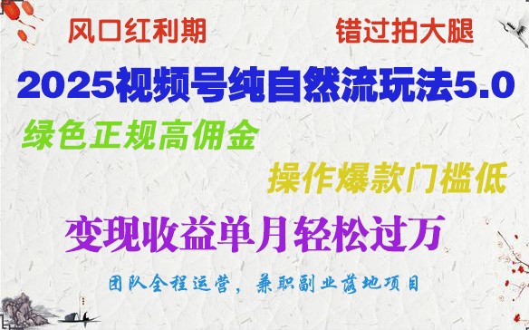 2025视频号纯自然流玩法5.0，绿色正规高佣金，操作爆款门槛低，变现收益单月轻松过万-创业吧