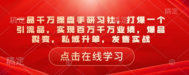 一品千万操盘手研习社，打爆一个引流品，实现百万千万业绩，爆品裂变，私域升单，发售实战-创业吧