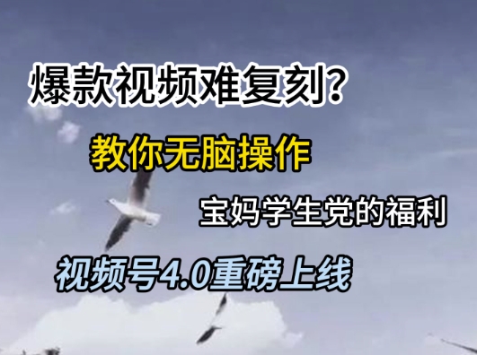 视频号4.0重磅上线，爆款视频难复刻？教你无脑操作宝妈学生党的福利【揭秘】-创业吧