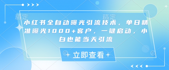 小红书全自动曝光引流技术，单日精准曝光1000+客户，一键启动，小白也能当天引流【揭秘】-创业吧