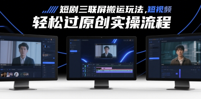 短剧三联屏搬运玩法，短剧搬运轻松过原创实操流程-创业吧