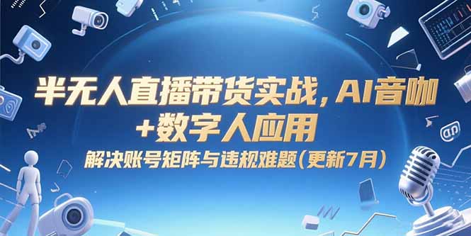 半无人直播带货实战，AI音咖+数字人应用 解决账号矩阵与违规难题(更新7月-创业吧