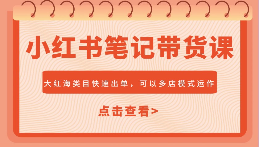 小红书笔记带货课，大红海类目快速出单，市场大，可以多店模式运作(更新)-创业吧