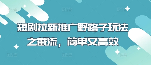 短剧拉新推广野路子玩法之截流，简单又高效-创业吧