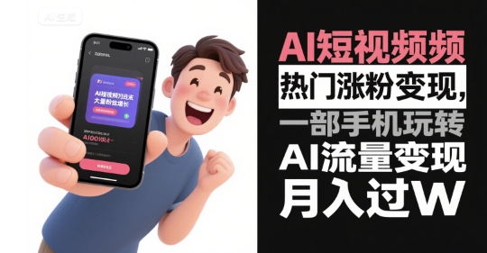 AI短视频热门涨粉变现，一部手机玩转AI流量变现，月入过W-创业吧