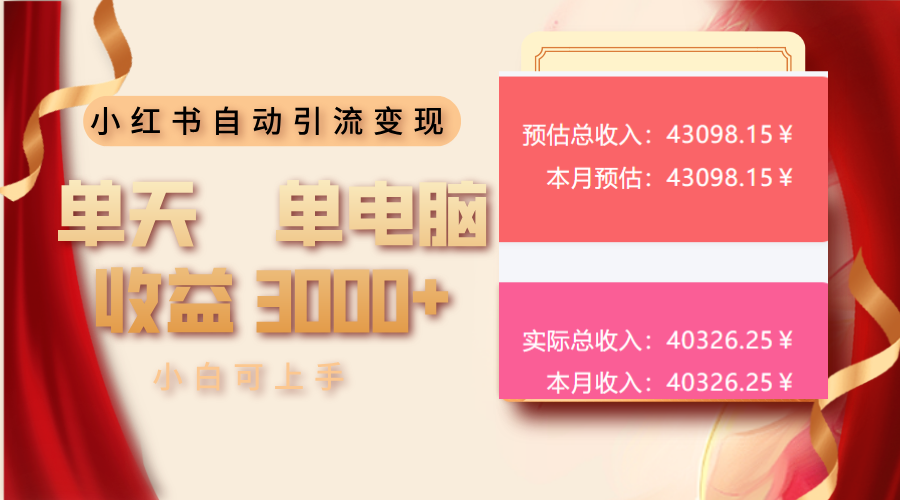 小红书自动引流变现 单天单电脑收益3000+  小白可上手-创业吧