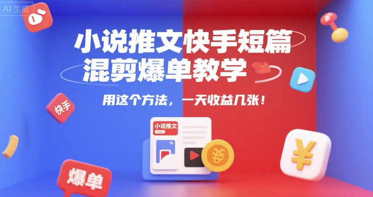 小说推文快手短篇混剪爆单教学，用这个方法，一天收益几张-创业吧