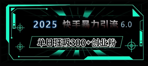 2025年快手6.0保姆级教程震撼来袭，单日狂吸300+精准创业粉-创业吧