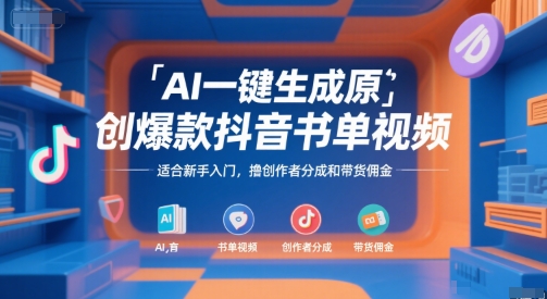 AI一键生成原创爆款抖音书单视频，适合新手入门，撸创作者分成和带货佣金【揭秘】-创业吧