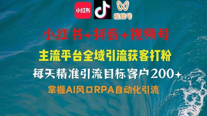 小红书、抖音、视频号全域多平台引流获客，日引目标客户200+，RPA自动…-创业吧
