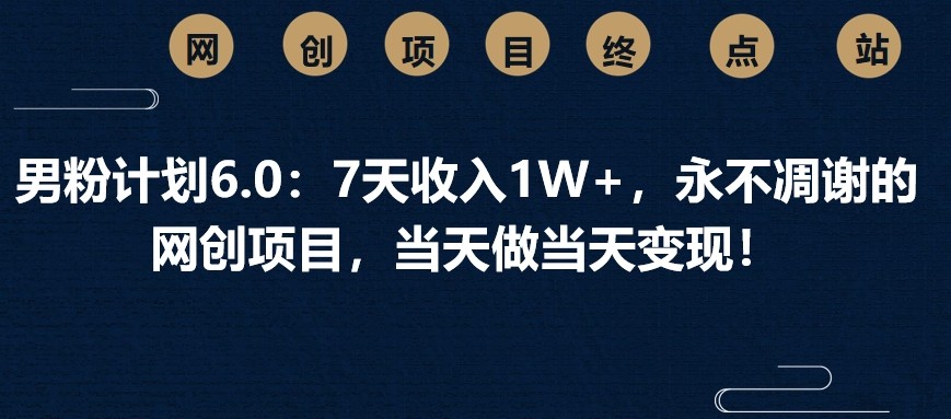 男粉计划6.0：7天收入1W+，永不凋谢的网创项目，当天做当天变现！-创业吧