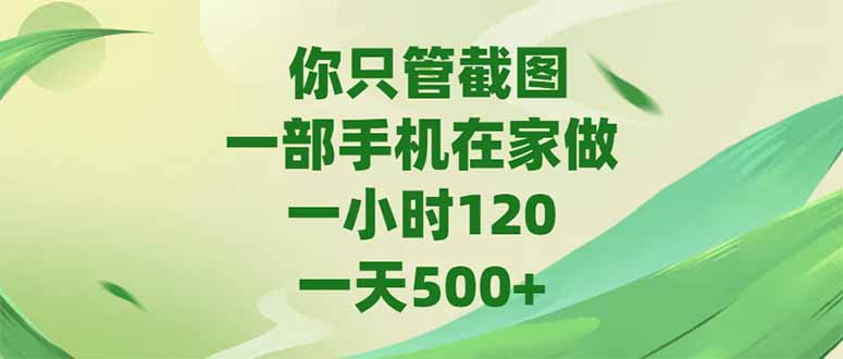 你只管截图，一部手机在家做，一小时120，-天500+-创业吧