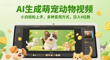 AI生成萌宠动物视频，小白轻松上手，多种变现方式，日入4位数-创业吧