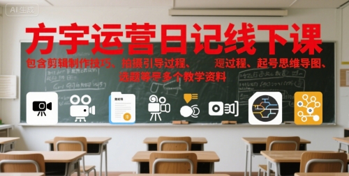 方宇运营日记线下课，包含剪辑制作技巧、拍摄引导过程、起号思维导图、选题等多个教学资料-创业吧
