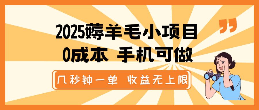 2025薅羊毛小项目，0成本 手机可做，几秒钟一单，收益无上限-创业吧