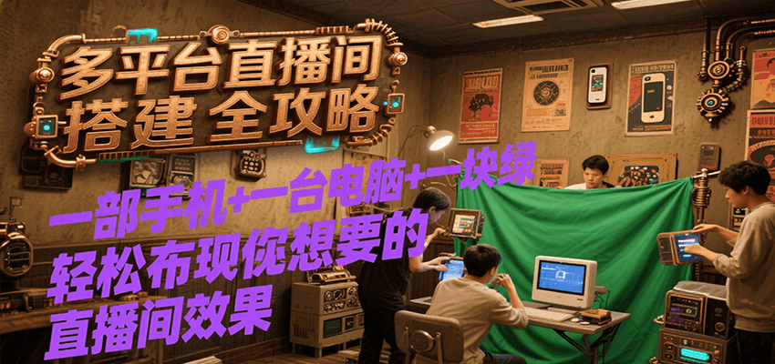 多平台直播间搭建全攻略，一部手机+一台电脑+一块绿布轻松实现你想要的直播间效果-创业吧