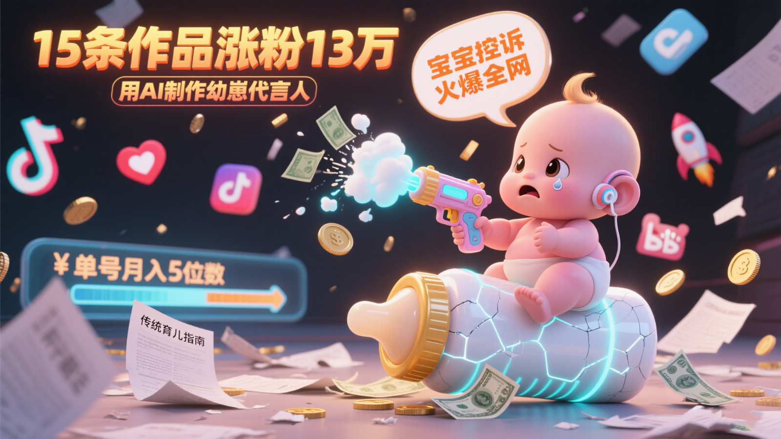 用AI制作幼崽代言人，宝宝的控诉火爆全网，15条作品涨粉13万，单号月入5位数实操教程-创业吧