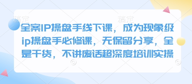 全案IP操盘手线下课，成为现象级ip操盘手必修课，无保留分享，全是干货，不讲废话超深度培训实操-创业吧