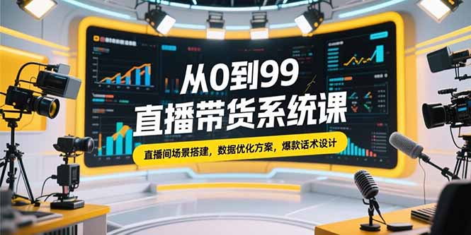 从0到99直播带货系统课，直播间场景搭建，数据优化方案，爆款话术设计-创业吧
