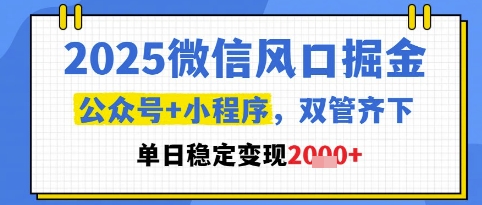 2025微信风口掘金，公众号+小程序双管齐下，单日稳定变现1k+【揭秘】-创业吧