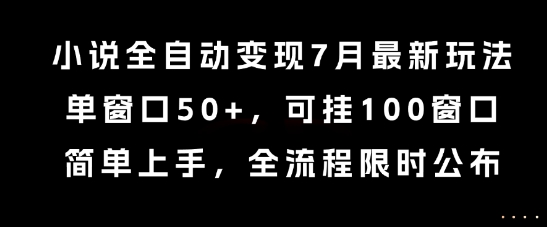 小说全自动变现7月玩法，单窗口50+，可挂100窗口，简单上手，全流程限时公布【揭秘】-创业吧