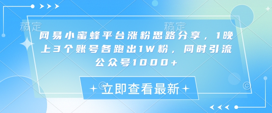 网易小蜜蜂平台涨粉思路分享，1晚上3个账号各跑出1W粉，同时引流公众号1000+-创业吧