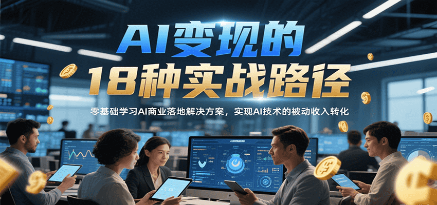 AI变现的18种实战路径，零基础学习AI商业落地解决方案，实现AI技术的被动收入转化-创业吧
