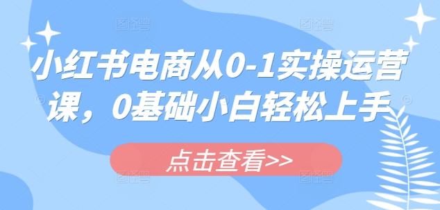 小红书电商从0-1实操运营课，0基础小白轻松上手-创业吧