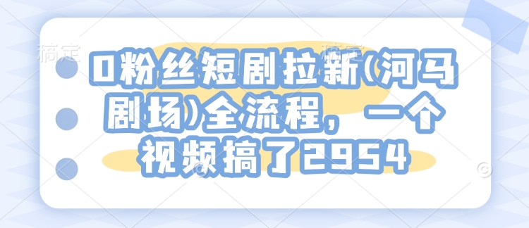 0粉丝短剧拉新(河马剧场)全流程，一个视频搞了2954-创业吧