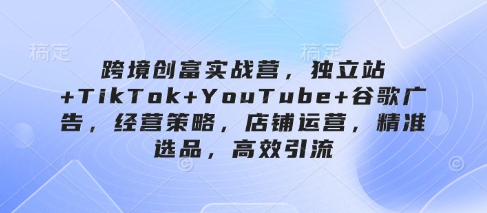 跨境创富实战营，独立站+TikTok+YouTube+谷歌广告，经营策略，店铺运营，精准选品，高效引流-创业吧