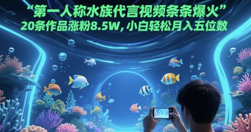 第一人称水族代言视频条条爆火，20条作品涨粉8.5W，小白轻松月入五位数-创业吧