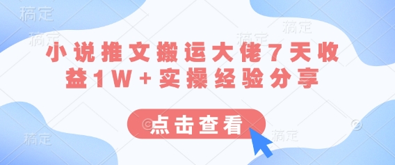 小说推文搬运大佬7天收益1W+实操经验分享-创业吧