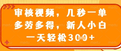视频审核员，几秒一单，不限时间，不限地点，多做多得，新人小白一天轻松几张+【揭秘】-创业吧