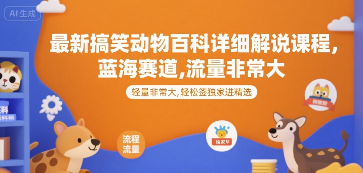 最新搞笑动物百科详细解说课程，蓝海赛道，流量非常大，轻松签独家进精选-创业吧