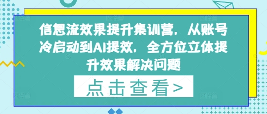 信息流效果提升集训营，从账号冷启动到AI提效，全方位立体提升效果解决问题-创业吧