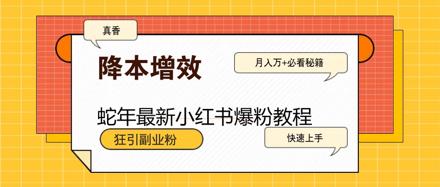 蛇年最新小红书爆粉教程，狂引副业粉，月入万+必看-创业吧