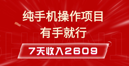 纯手机操作的小项目，有手就能做，7天收入2609+实操教程【揭秘】-创业吧
