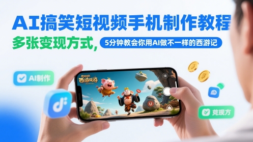 AI搞笑短视频手机制作教程，多张变现方式，5分钟教会你用AI做不一样的西游记-创业吧