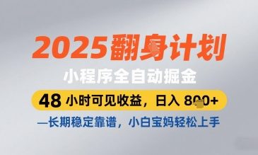 2025小程序全自动掘金，48 小时可见收益，日入8张，长期稳定靠谱，小白宝妈轻松上手【揭秘】-创业吧