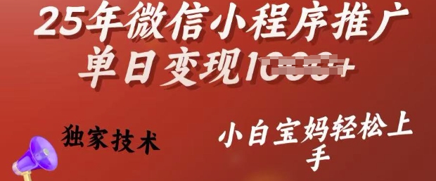 25年微信小程序推广单日变现多张，独家技术，小白宝妈轻松上手【揭秘】-创业吧