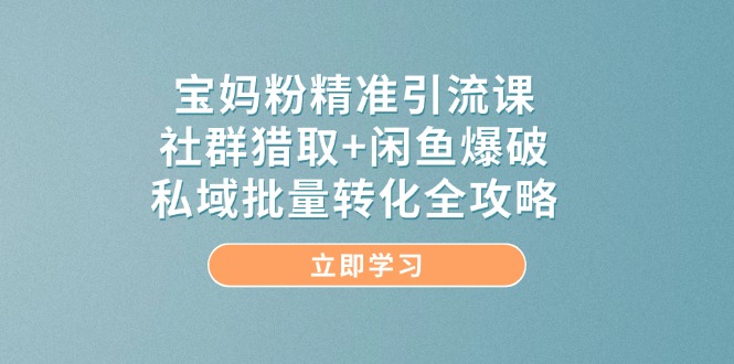 宝妈粉精准引流课，社群猎取+闲鱼爆破，私域批量转化全攻略-创业吧