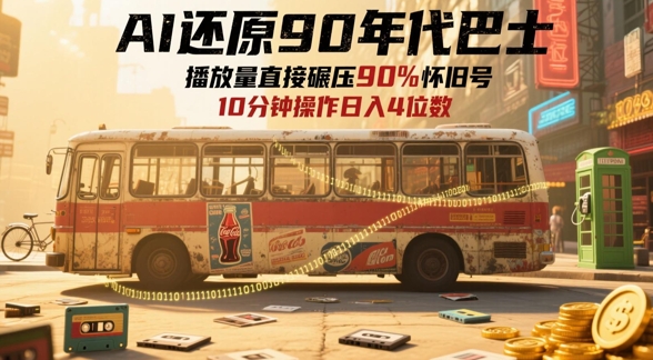 AI还原90年代巴士，一帧就让70后泪崩，播放量直接碾压90%怀旧号，每天操作十分钟，日入四位数-创业吧