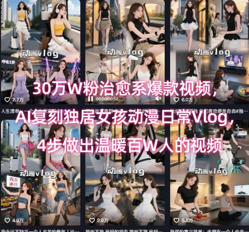 30万W粉治愈系爆款视频，AI复刻独居女孩动漫日常Vlog，4步做出温暖百W人的视频-创业吧