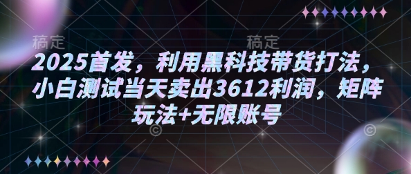 2025首发，利用黑科技带货打法，小白测试当天卖出3612利润，矩阵玩法+无限账号【揭秘】-创业吧