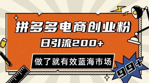 拼多多引流电商创业粉，日引200+，可矩阵放大，做了就有效【揭秘】-创业吧
