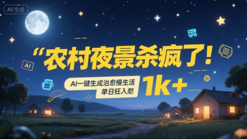 农村夜景杀疯了！AI一键生成治愈系慢生活，单日狂入1k+-创业吧