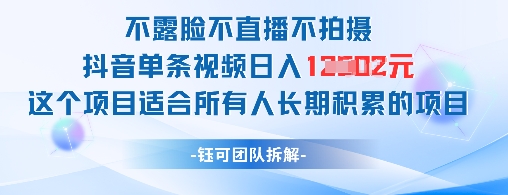 不露脸不直播不拍摄抖音单条视频日入1k+这个项目适合所有人长期积累的项目-创业吧